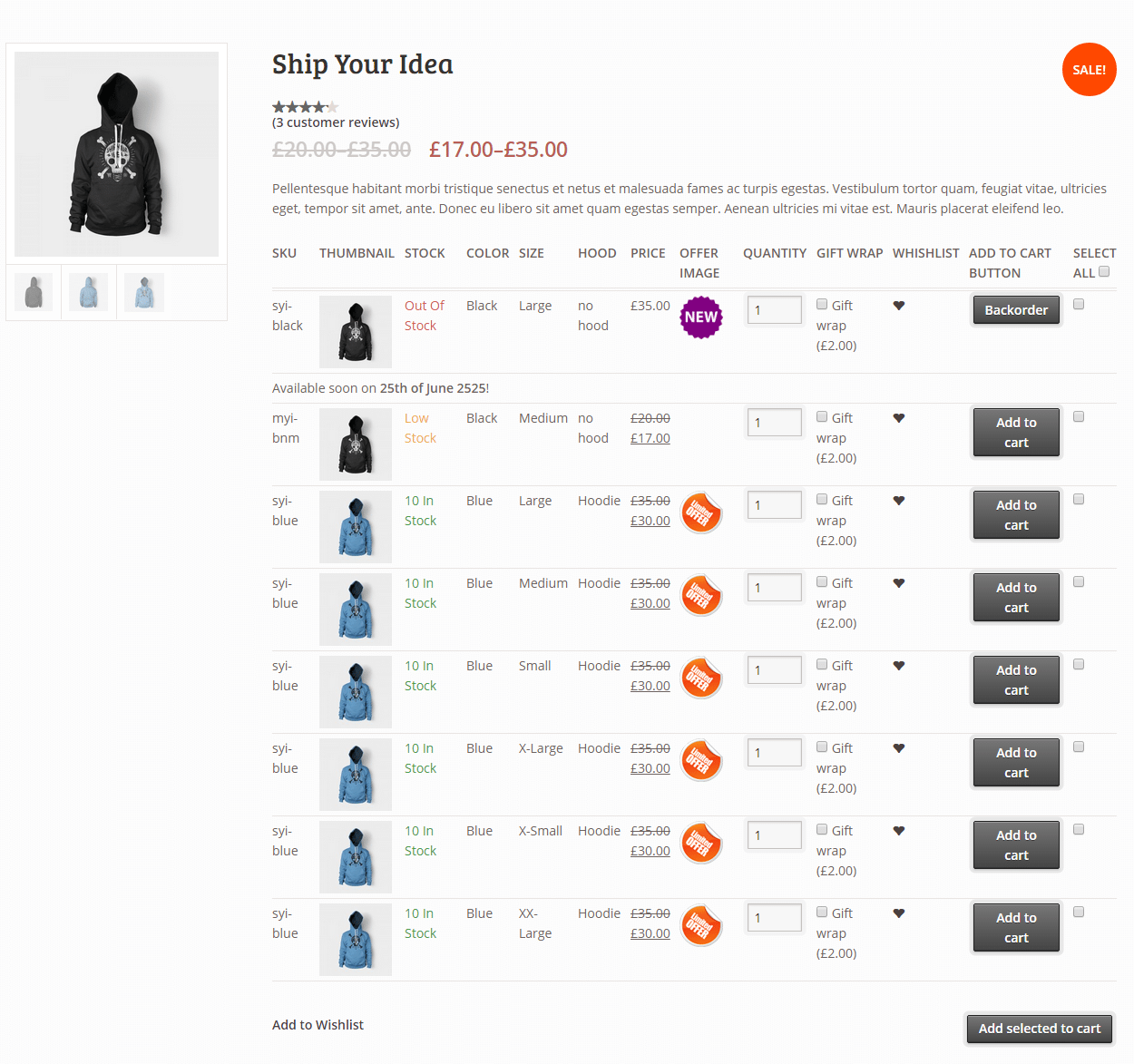 Woocommerce Variations To Table